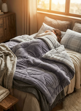 Ortum Life Premium Grijze Wellsoft Deken – Zacht & Warm met Modern Wave Design