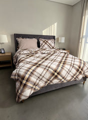 7-Delige Luxe Katoenen Dekbedovertrek Set 220x240 – Taupe Ruit